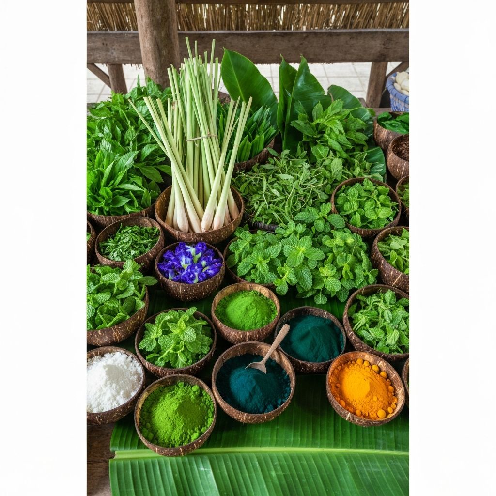 Lush green tropical botanical ingredients