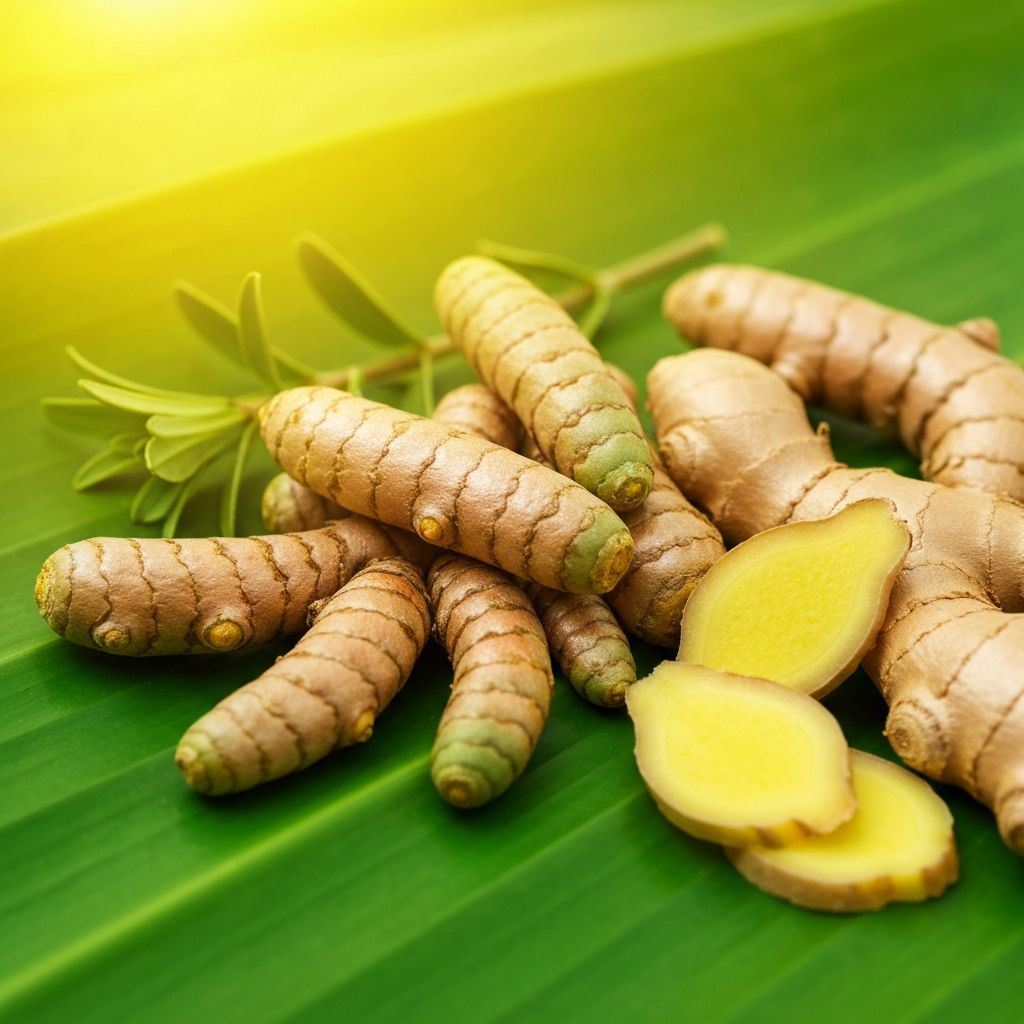 Vibrant green roots and herbs on emerald leaf surface